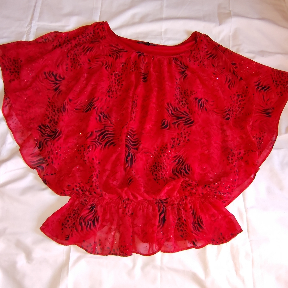 Elegant Red Blouse with Black Accents
